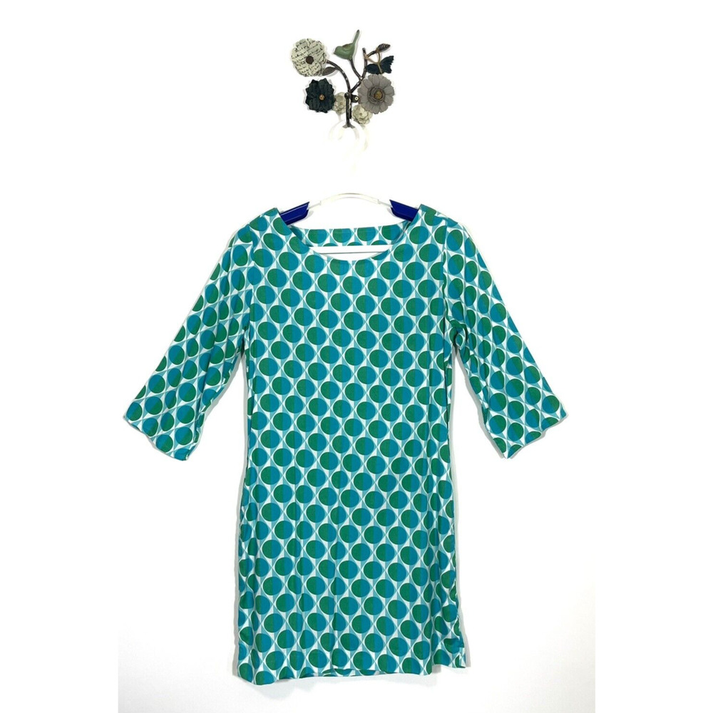 Escapada Living Turquoise Mod Groovy Geo Dress 3/4 Sleeves Back Cutout Size XS